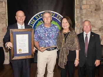 Pictured, from left, are BCJ Chairman Eric Nichols, Kingsland resident Thomas Slavin, Texas First Lady Cecilia Abbott and TDCJ Executive Director Bryan Collier. Contributed photo